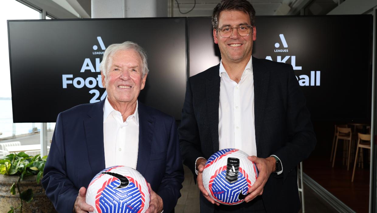 The Auckland A-Leagues club’s billionaire backer Bill Foley with chief executive Nick Becker at the launch of the club last November.